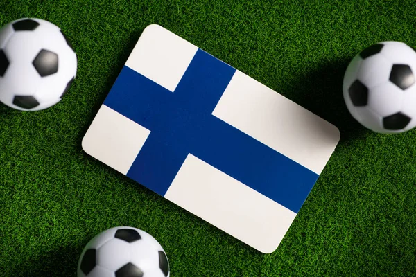 Flag Finland Football Balls Green Lawn World Cup 2022 Top — 스톡 사진