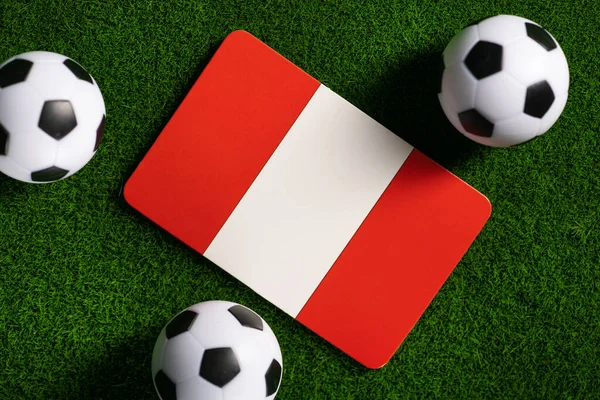 Flag Peru Football Balls Green Lawn World Cup 2022 Top — стокове фото