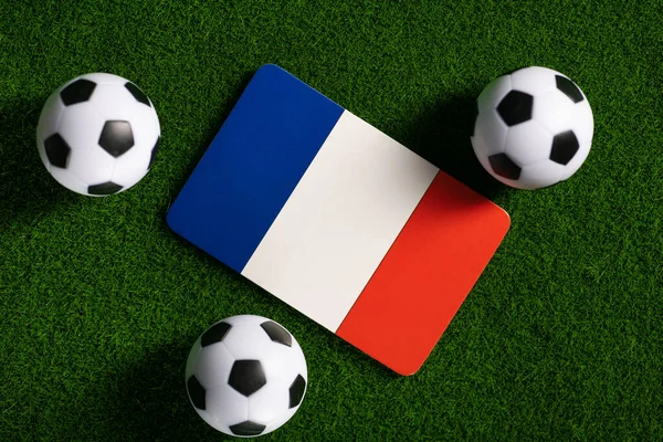Flag France Football Balls Green Lawn World Cup 2022 Top — 스톡 사진
