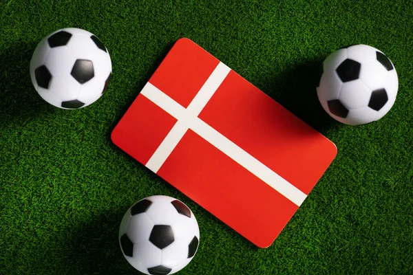 Flag Denmark Football Balls Green Lawn World Cup 2022 Top — 스톡 사진