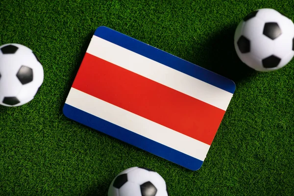 Flag Costa Rica Football Balls Green Lawn World Cup 2022 — 스톡 사진