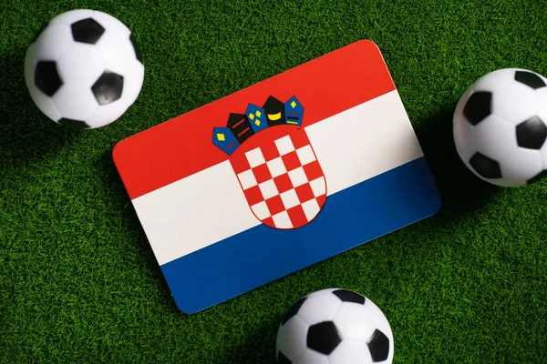 Flag Croatia Football Balls Green Lawn World Cup 2022 Top — 스톡 사진