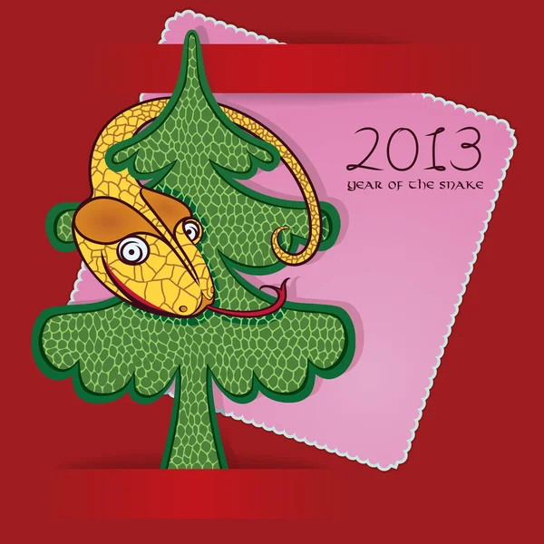 Feliz serpiente colgando de un árbol de Navidad. Tarjeta de felicitación vectorial. diseño del bebé — Archivo Imágenes Vectoriales