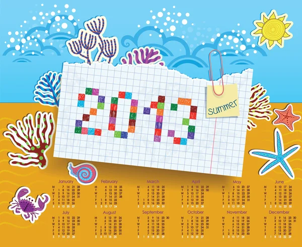 2013-as naptár. nyári téma. kollázs-matrica Jogdíjmentes Stock Illusztrációk