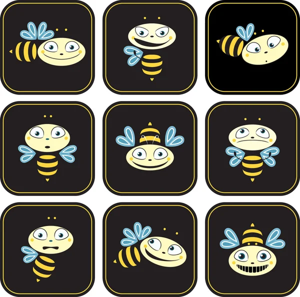 Icons with the bees. different emotions — Stock Vector