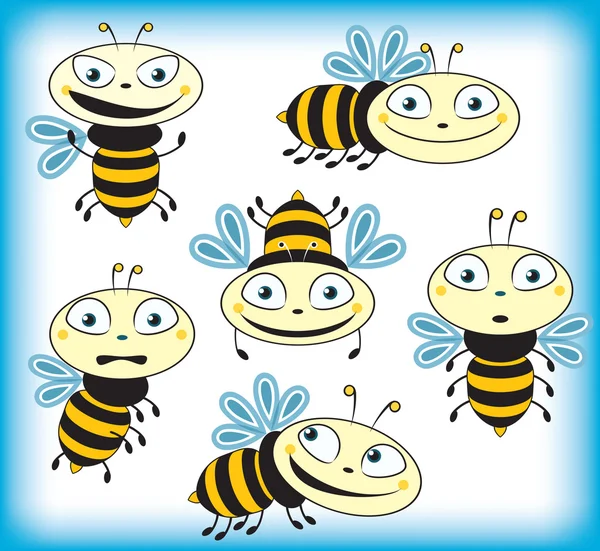 Comic silhouettes flying bees. different emotions — Stock Vector