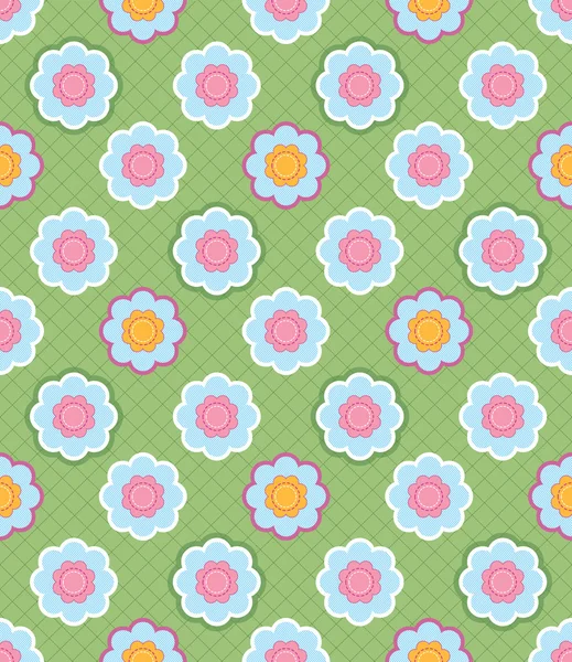 Seamless pattern of decorative flowers. Background simulates fabric stitched with thread — Stock Vector