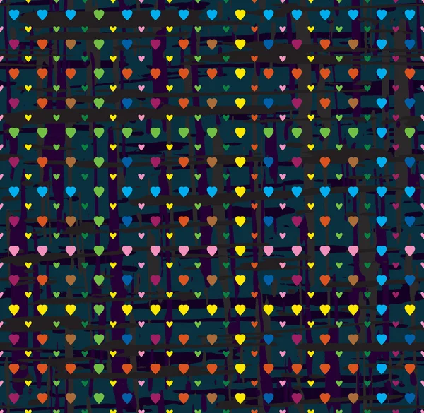 Vecteur fond sombre sans couture des cœurs. Bandes lumineuses de points sur une surface noire — Image vectorielle