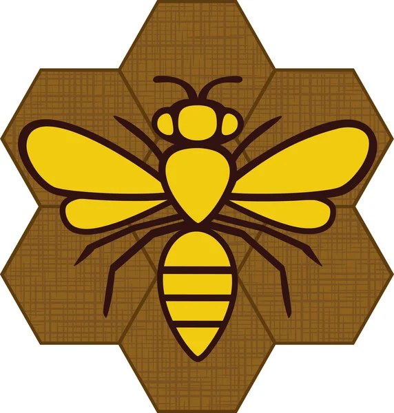 Modèle symétrique contour des abeilles. La texture du tissu est appliquée sur le fond. Des rayons de miel dans une fleur — Image vectorielle