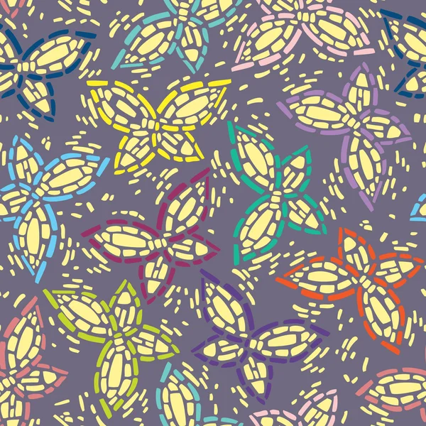 Bezešvá vložka mozaikový obraz motýla. šedé pozadí, barevné křídla — Stockový vektor