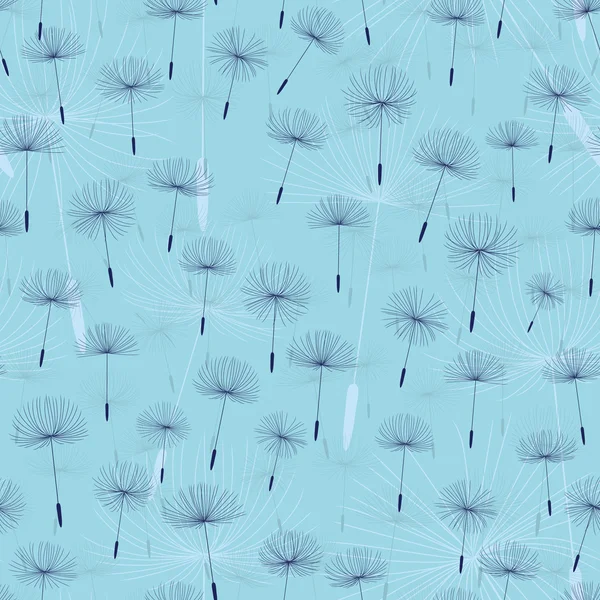 Vector seamless pattern of flying dandelion seeds. The light blue color — Stock Vector