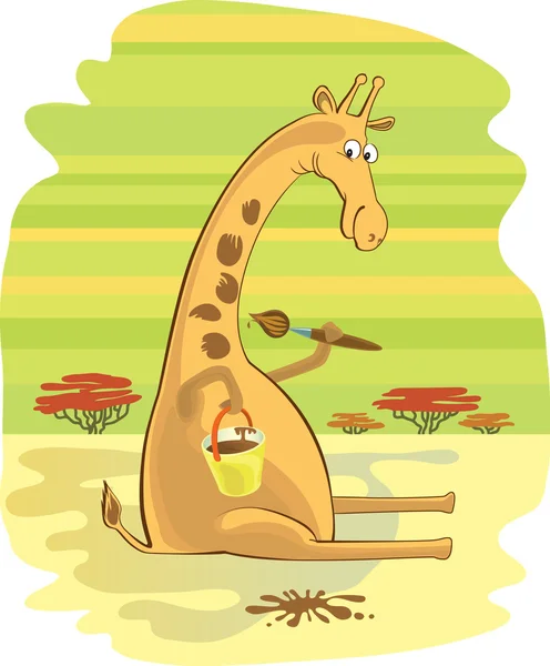 African giraffe paints a spot. Caricature illustration — Stock Vector