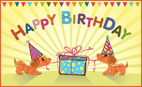 Tarjeta de felicitación para bebé. Cachorros regalo abierto — Vector de stock