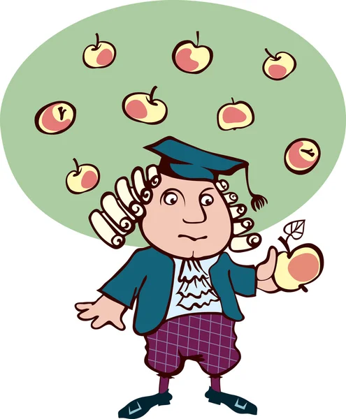 Isaac Newton thought, looking at an apple — Stock Vector