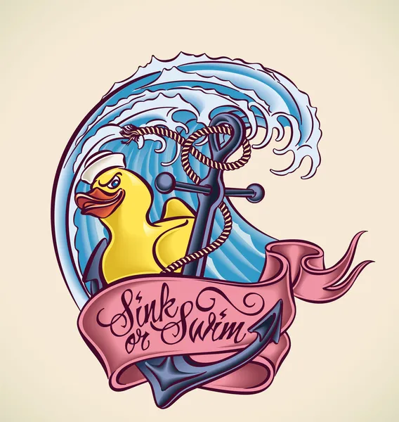 Sink or Swim - tattoo design — Stock Vector