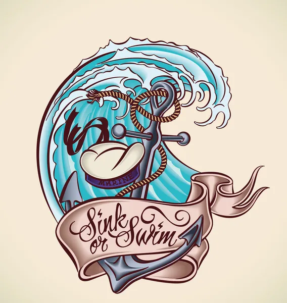 Sjunka eller simma - tatuering design — Stock vektor