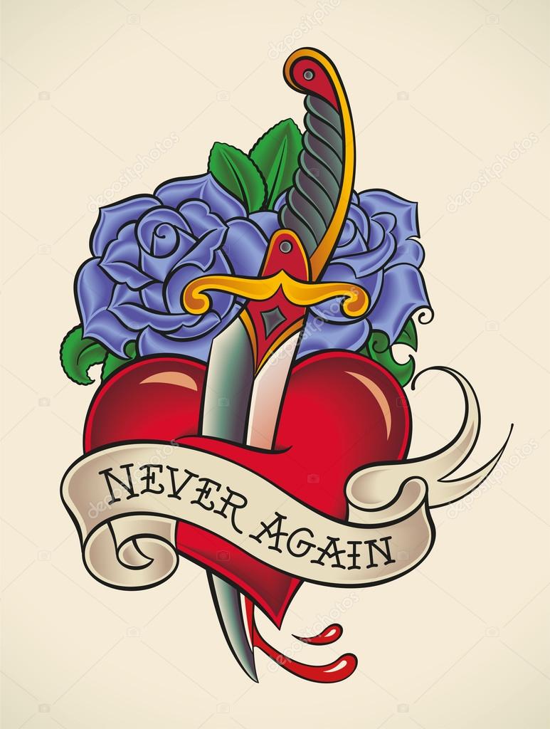 Old School Tattoo Dagger Through Heart Stock Vector Image By C Artefy