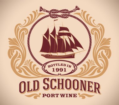 eski schooner - Porto şarabı etiket