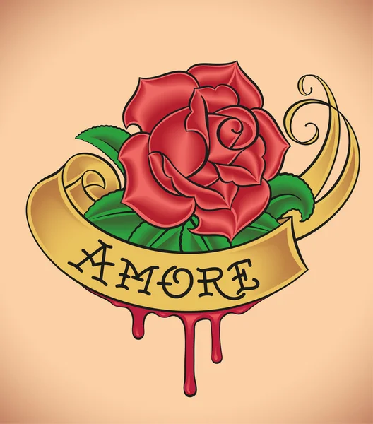 Rosa de la vieja escuela - Amore — Vector de stock