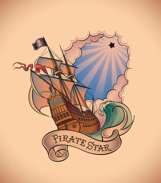 Tatouage Old-school - Pirate Star — Image vectorielle