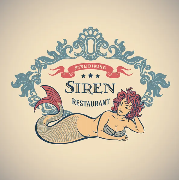 Sirena - etichetta ristorazione raffinata — Vettoriale Stock