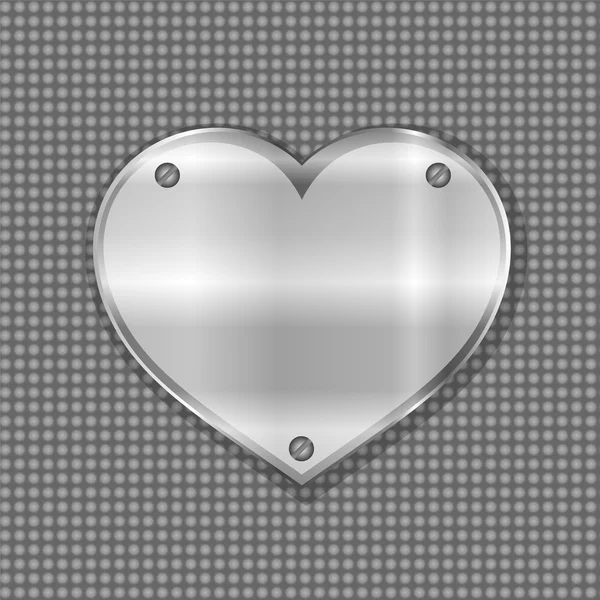 Etichetta cuore in metallo su fondo acciaio — Vettoriale Stock