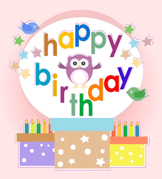 Birthday party elements with cute owls and birds — Stock Vector