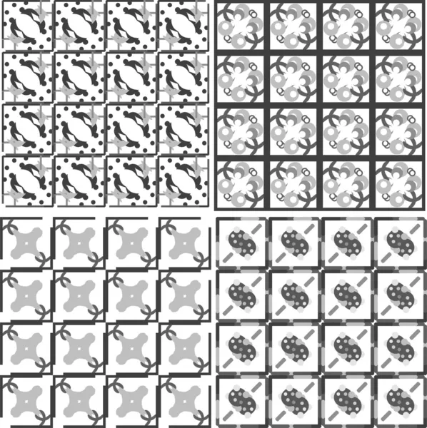 モノクロの幾何学的なシームレス パターンのセット — ストックベクタ