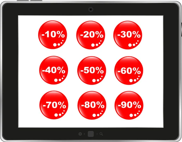 Tableau de bord d'affaires avec un autocollant de vente dans une tablette PC — Image vectorielle