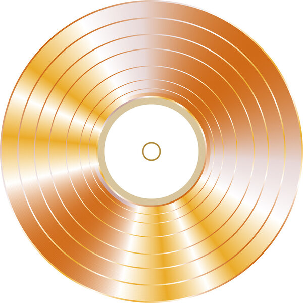 Золотая виниловая пластинка на белом векторном фоне

