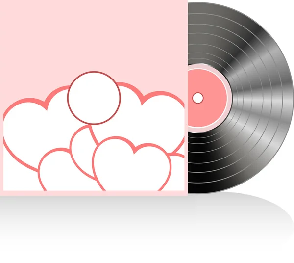 Vinyle dans le couvercle avec coeur d'amour rouge — Image vectorielle