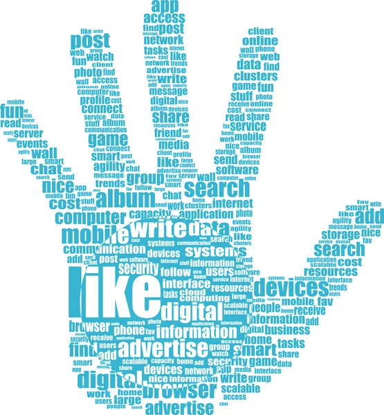 Like hand symbol with tag cloud of word — Stock Vector