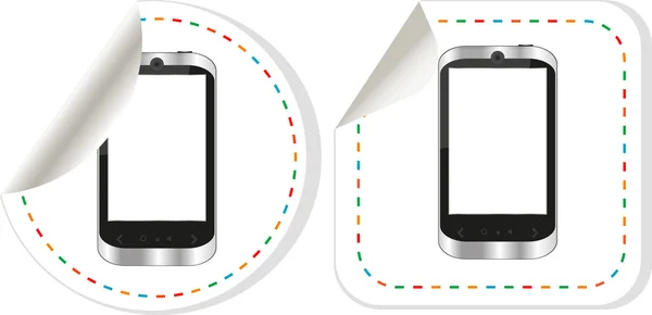 Teléfono inteligente con etiquetas engomadas de pantalla en blanco — Vector de stock