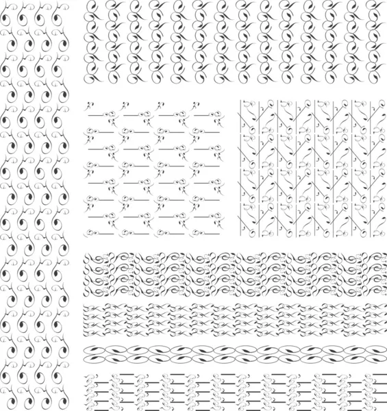 Reihe von schwarz-weißen geometrischen, nahtlosen Mustern. Vektor — Stockvektor