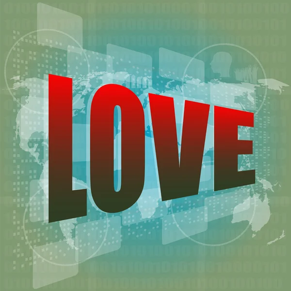 Mot d'amour sur écran numérique avec carte du monde - concept social — Photo