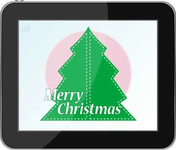 Νέο έτος και το χριστουγεννιάτικο δέντρο σε tablet pc — Φωτογραφία Αρχείου