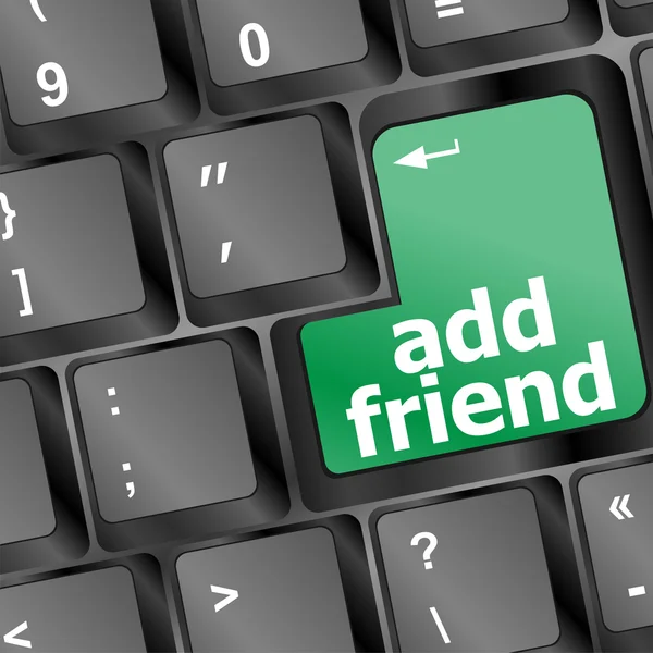 Teclado con verde añadir como botón de amigo, concepto de red social —  Fotos de Stock