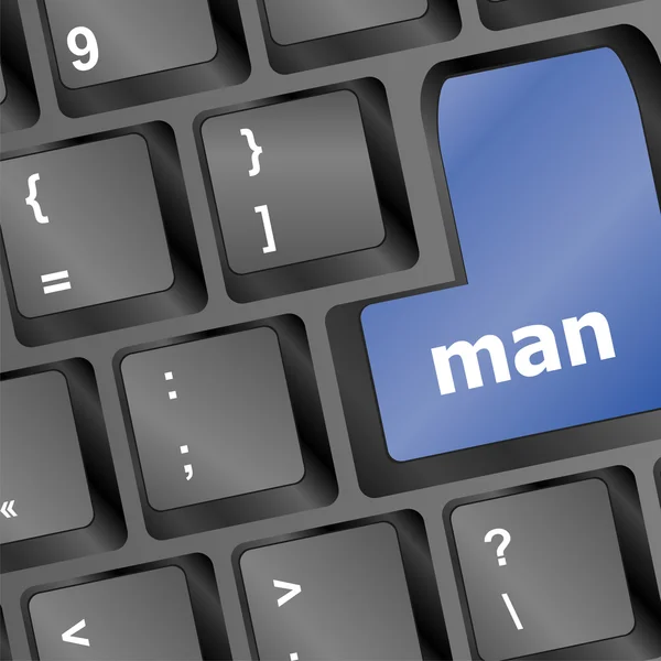 Muž slova na počítače pc klíčů — Stock fotografie