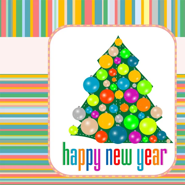 Cartão de Natal vintage com árvore e bolas - feriado de ano novo — Fotografia de Stock