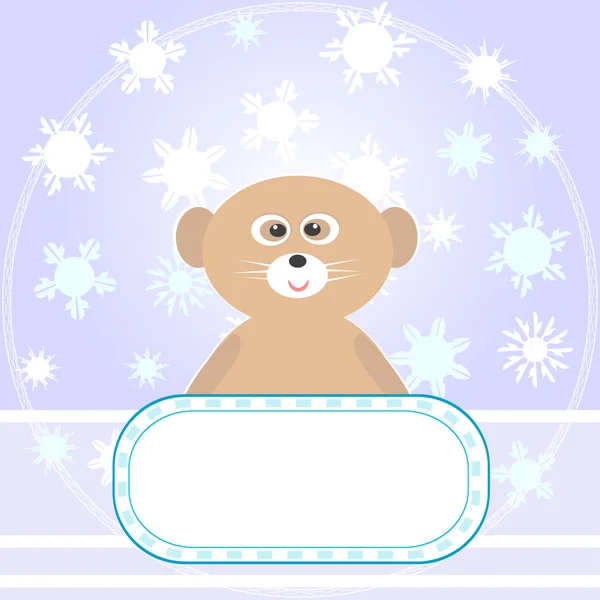 Kar taneleri içinde boş boş bebek lemur tebrik kartı — Stok fotoğraf