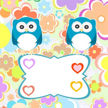 şirin bebek çocuk owlet Kalpler ve çiçekler arka planı