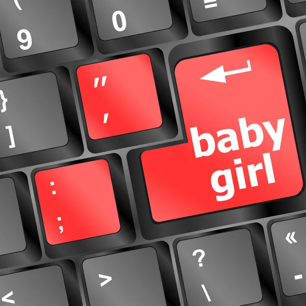 Tecla menina bebê no teclado do laptop — Fotografia de Stock