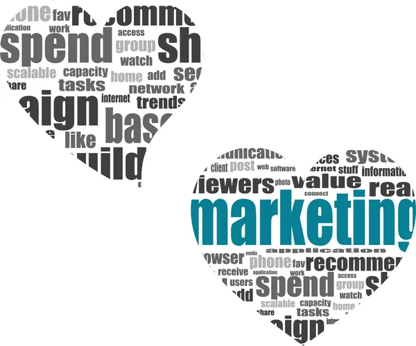 Social media marketing koncept i ord tag sky i hjertet - Stock-foto