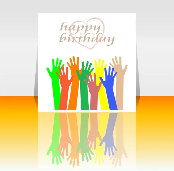Mãos entusiasmadas design de cartão de aniversário feliz — Fotografia de Stock