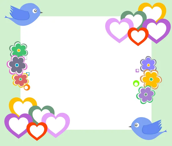 Romantische Karte mit Blumen und Vögeln. Muster mit Vogel — Stockfoto