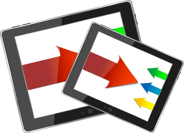 Conjunto de tableta moderna con flechas aisladas en blanco —  Fotos de Stock