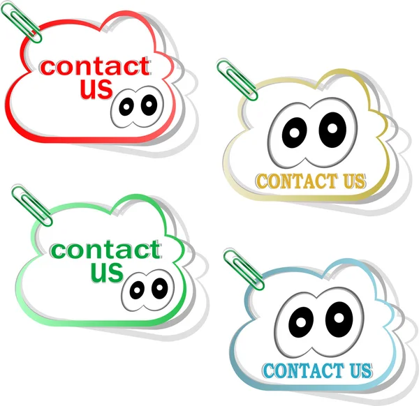 Contact us cloud signs set with cute eyes and clip — Stock Photo, Image