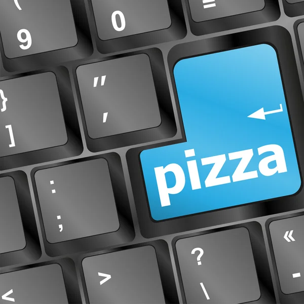 Teclado do computador com palavra pizza azul na tecla enter — Fotografia de Stock