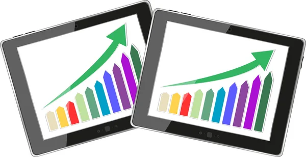 화면에 현대 디지털 태블릿 Pc 보여주는 성공 성장 차트. 흰색 절연 — 스톡 사진