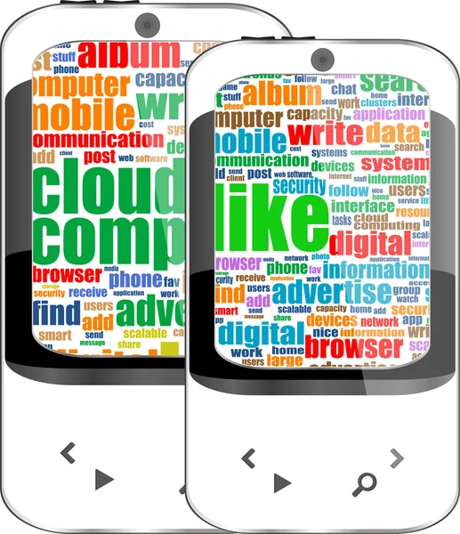 Conjunto de teléfonos inteligentes con palabra social en pantalla. Teléfono inteligente móvil genérico —  Fotos de Stock